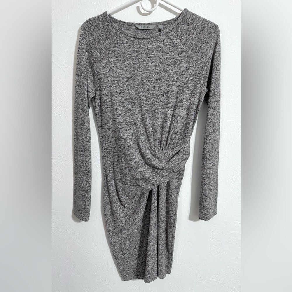 Athleta knot front heather gray knit mini dress, size XXS